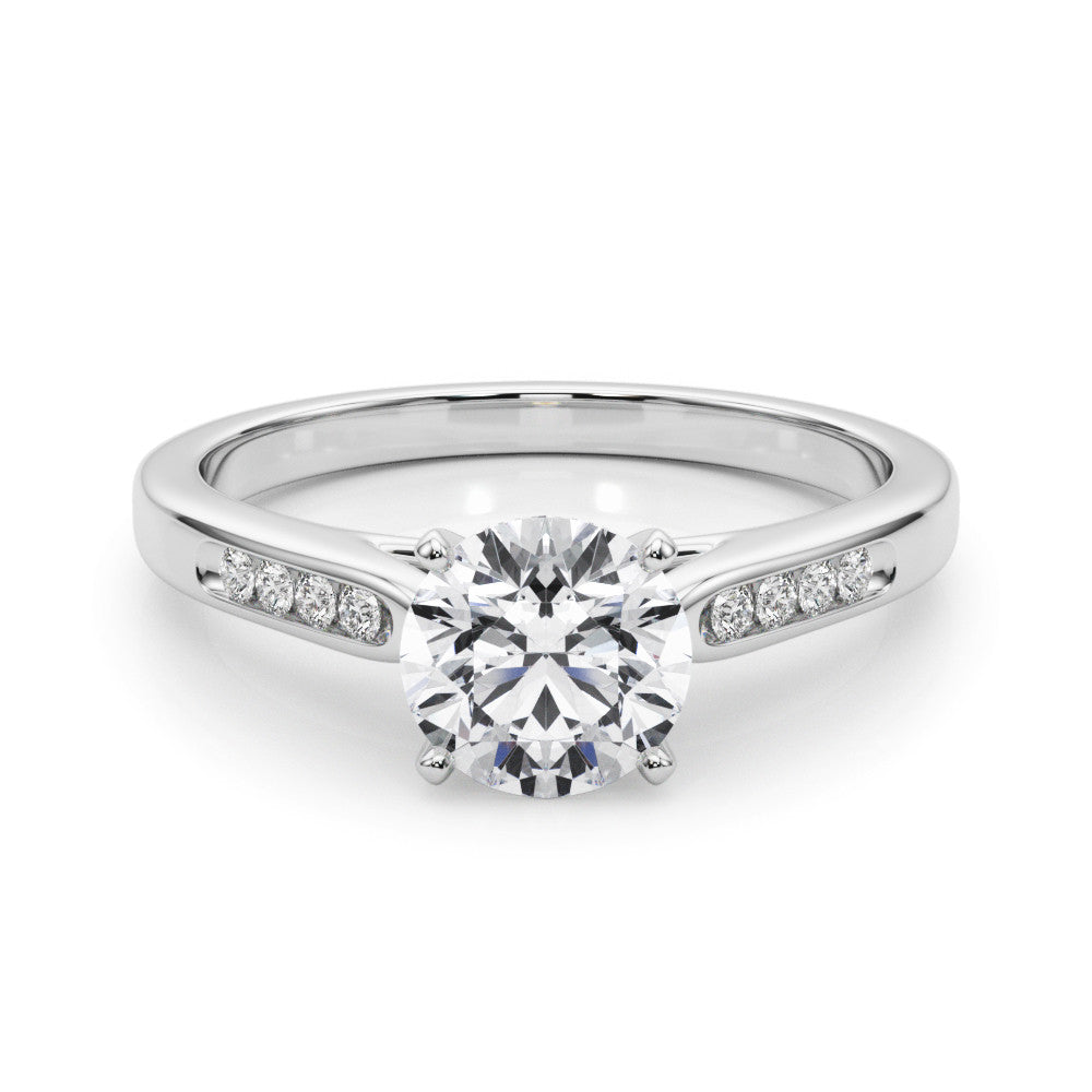 14K White Gold Round Brilliant Diamond Engagement Ring With Channel Diamond Accents (1.07ctw)