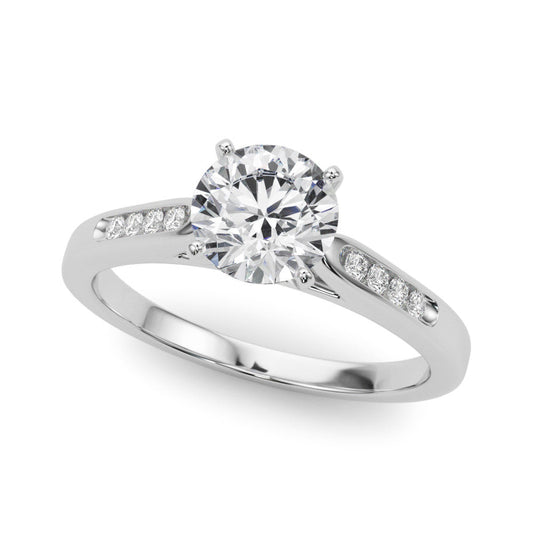 14K White Gold Round Brilliant Diamond Engagement Ring With Channel Diamond Accents (1.07ctw)