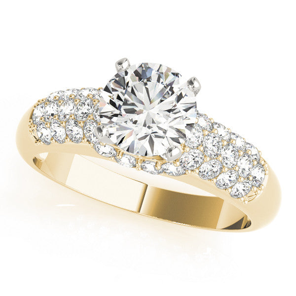 14K Yellow Gold Round Brilliant Diamond Engagement Ring With Micro Pave Accents (1.50ctw)