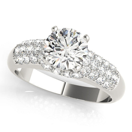 14K White Gold Round Brilliant Diamond Engagement Ring With Micro Pave Accents (1.50ctw)