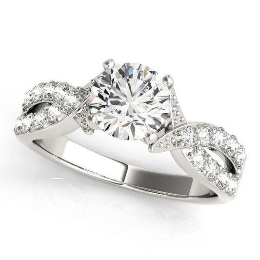 14K White Gold Round Brilliant Diamond Twist Engagement Ring With Pave Accents (1.50ctw)