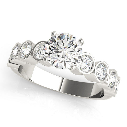 14K White Gold Round Brilliant Diamond Engagement Ring With Round Bezel Accents (1.75ctw)