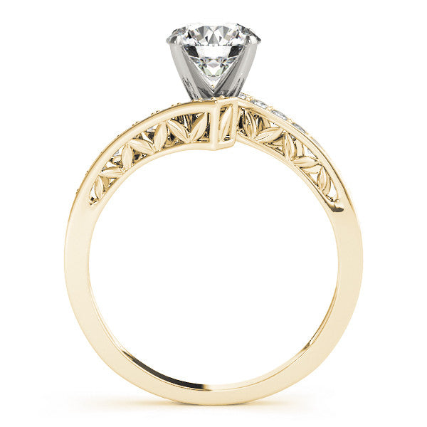 14K Yellow Gold Round Brilliant Diamond Leaf Bypass Engagement Ring With Channel Set Accents (1.25ctw)