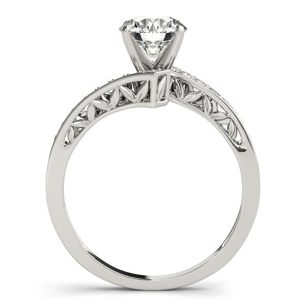 14K White Gold Round Brilliant Diamond Leaf Bypass Engagement Ring With Channel Set Accents (1.25ctw)