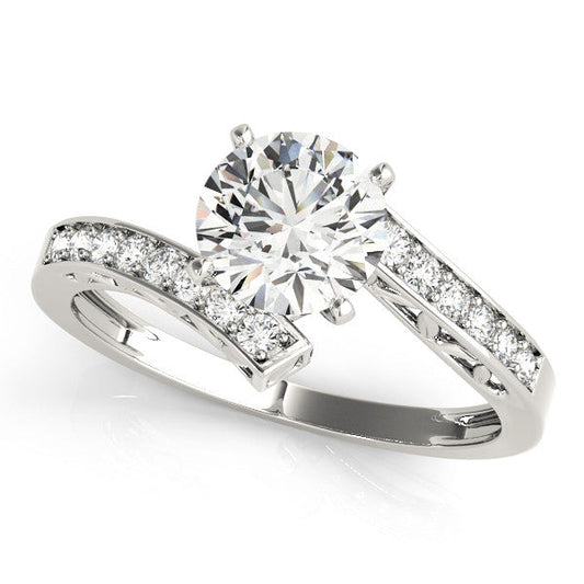 14K White Gold Round Brilliant Diamond Leaf Bypass Engagement Ring With Channel Set Accents (1.25ctw)