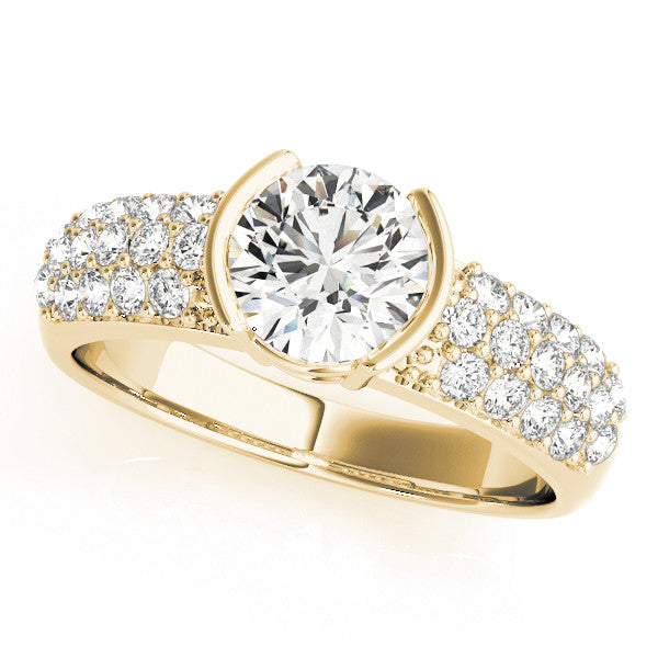 14K Yellow Gold Round Brilliant Diamond Bezel Basket Engagement Ring With Micro Pave Accents (1.63ctw)