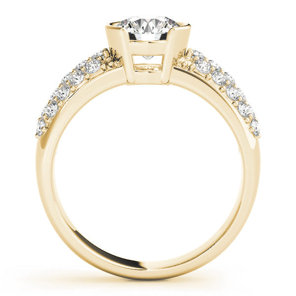 14K Yellow Gold Round Brilliant Diamond Bezel Basket Engagement Ring With Micro Pave Accents (1.63ctw)