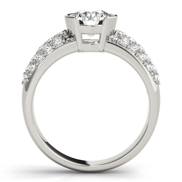 14K White Gold Round Brilliant Diamond Bezel Basket Engagement Ring With Micro Pave Accents (1.63ctw)