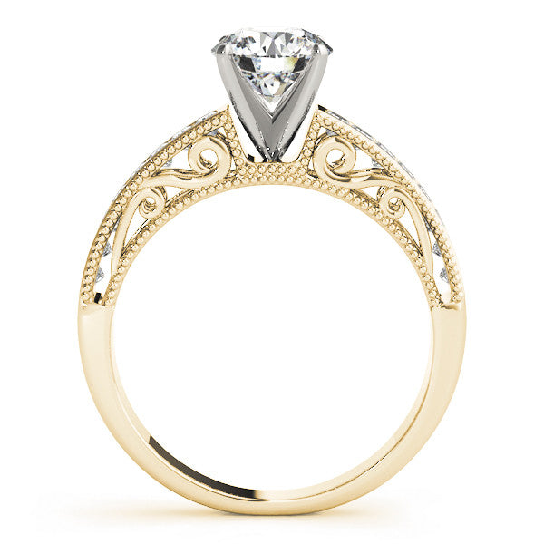 14K Yellow Gold Round Brilliant Diamond Vintage Inspired Engagement Ring With Beaded Channel Set Accents (1.33ctw)