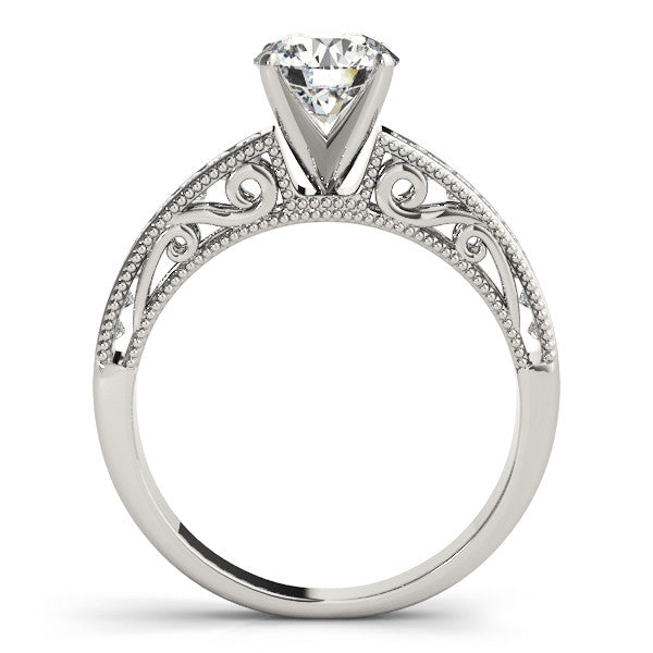 14K White Gold Round Brilliant Diamond Vintage Inspired Engagement Ring With Beaded Channel Set Accents (1.33ctw)