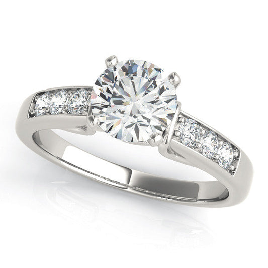 14K White Gold Round Brilliant Diamond Engagement Ring With Channel Set Accents (1.25ctw)