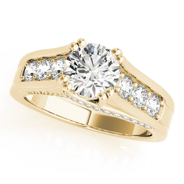 14K Yellow Gold Round Brilliant Diamond Trellis Engagement Ring With Channel Set Accent Diamonds (1.50ctw) 