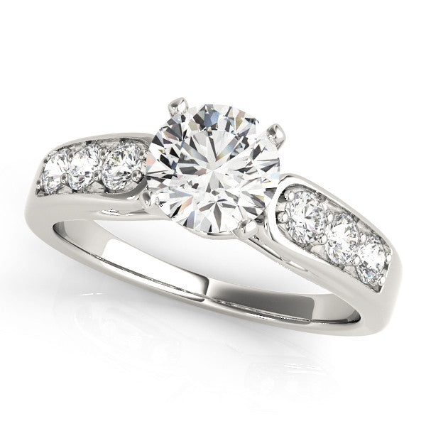 14K White Gold Round Brilliant Diamond Engagement Ring With Channel Set Accents (1.38ctw)