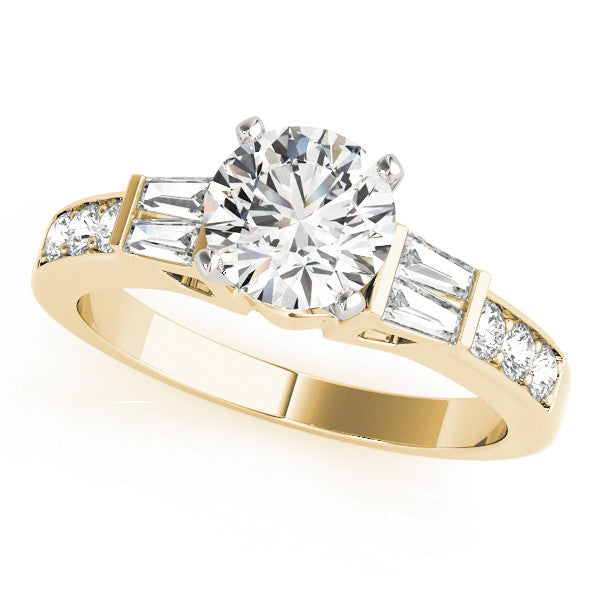 14K Yellow Gold Round Brilliant Diamond Baguette Basket Engagement Ring With Channel Set Accents (1.33ctw)