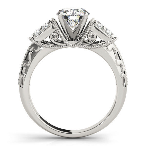 14K White Gold Round Brilliant Diamond Vintage Inspired Engagement Ring With Pave Accents (1.33ctw)