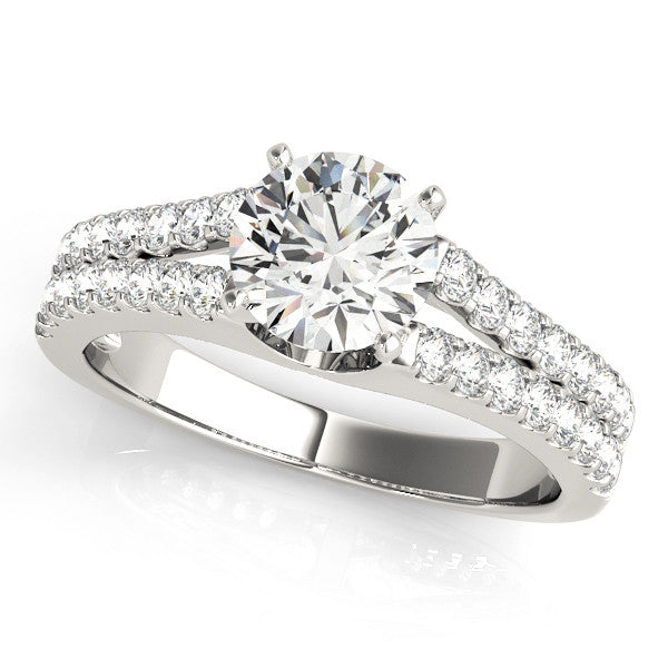 14K White Gold Round Brilliant Diamond Split Shank Engagement Ring With Pave Accents (1.50ctw)