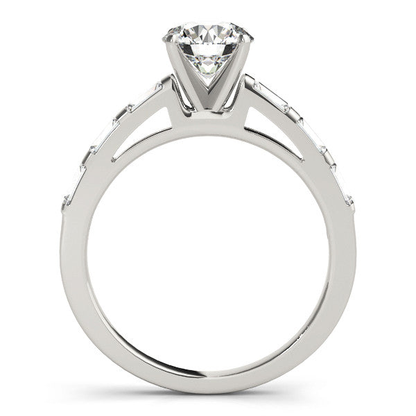 14K White Gold Round Brilliant Diamond Engagement Ring With Baguette Accents (1.75ctw)