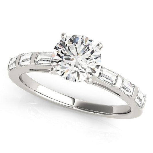 14K White Gold Round Brilliant Diamond Engagement Ring With Baguette Accents (1.75ctw)