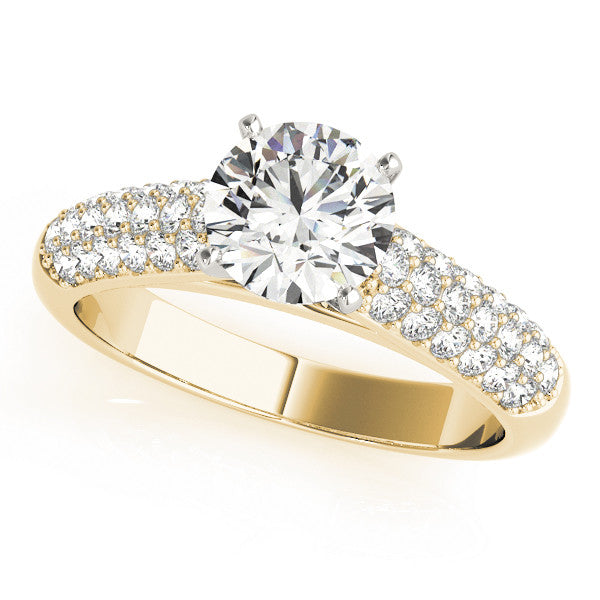 14K Yellow Gold Round Brilliant Diamond Engagement Ring With Micro Pave Accents (1.38ctw)