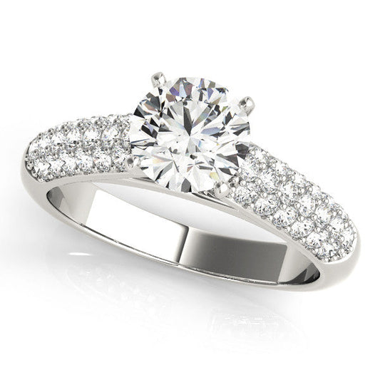 14K White Gold Round Brilliant Diamond Engagement Ring With Micro Pave Accents (1.38ctw)