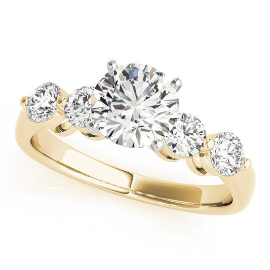 14K Yellow Gold Round Brilliant Diamond Engagement Ring With Round Basket Accents (1.38ctw)