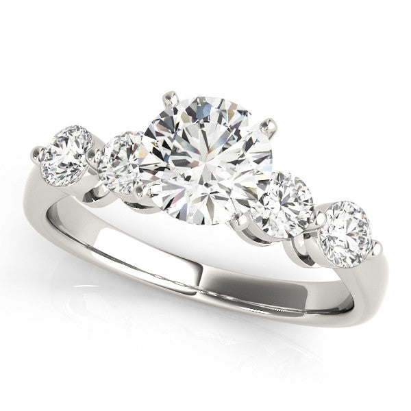 14K White Gold Round Brilliant Diamond Engagement Ring With Round Basket Accents (1.38ctw)