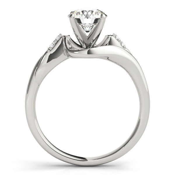 14K White Gold Round Brilliant Diamond Modern Bypass Engagement Ring With Pave Accents (1.05ctw)