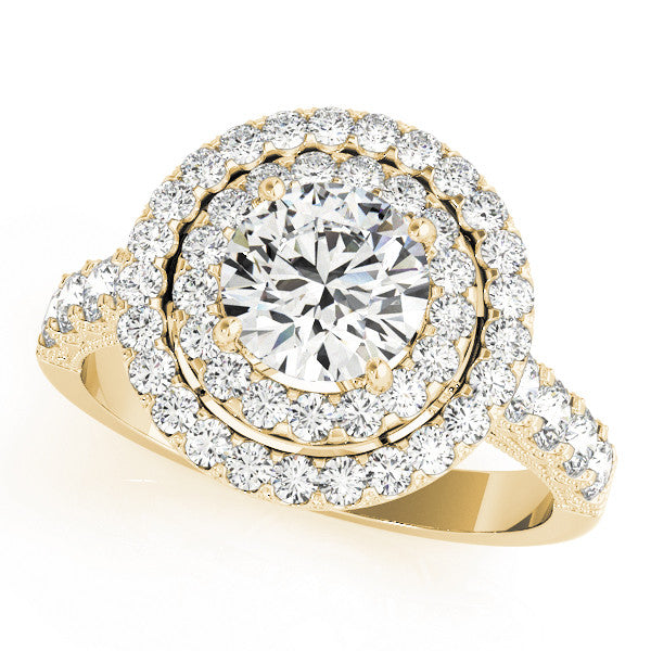 14K Yellow Gold Round Brilliant Diamond Vintage Round Halo Engagement Ring With Pave Accents (2ctw)