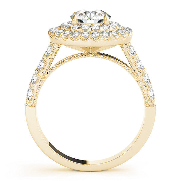 14K Yellow Gold Round Brilliant Diamond Vintage Round Halo Engagement Ring With Pave Accents (2ctw)