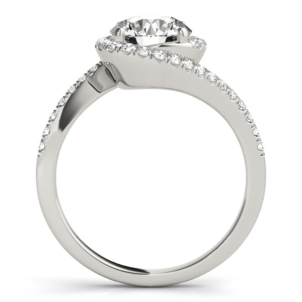 14K White Gold Round Brilliant Diamond Pave Halo Swirl Engagement Ring (1.25ctw) 