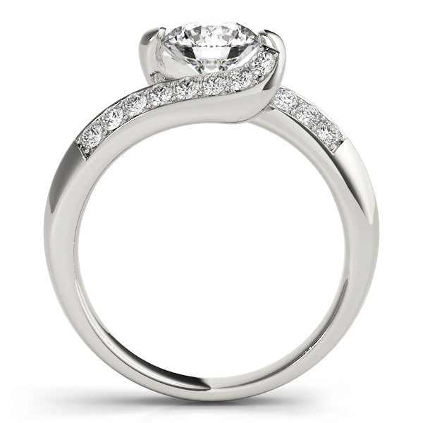 14K White Gold Round Brilliant Diamond Multirow Bypass Engagement Ring With Pave Accents (1.38ctw)