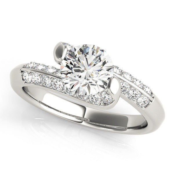 14K White Gold Round Brilliant Diamond Multirow Bypass Engagement Ring With Pave Accents (1.38ctw)