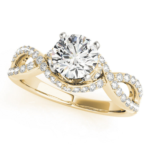 14K Yellow Gold Round Brilliant Diamond Twist Engagement Ring With Pave Accents (1.38ctw)