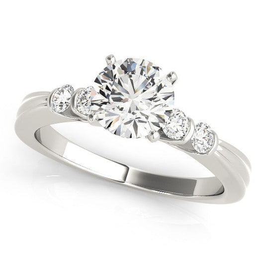 14K White Gold Round Brilliant Diamond Engagement Ring With Modern Prong Accents (1.38ctw)