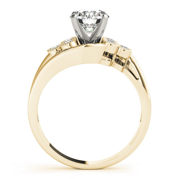 14K Yellow Gold Round Brilliant Diamond Bypass Engagement Ring With Cluster Bead Basket Accents (1.20ctw)