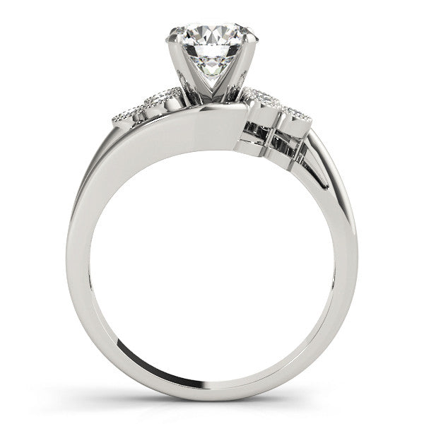 14K White Gold Round Brilliant Diamond Bypass Engagement Ring With Cluster Bead Basket Accents (1.20ctw)