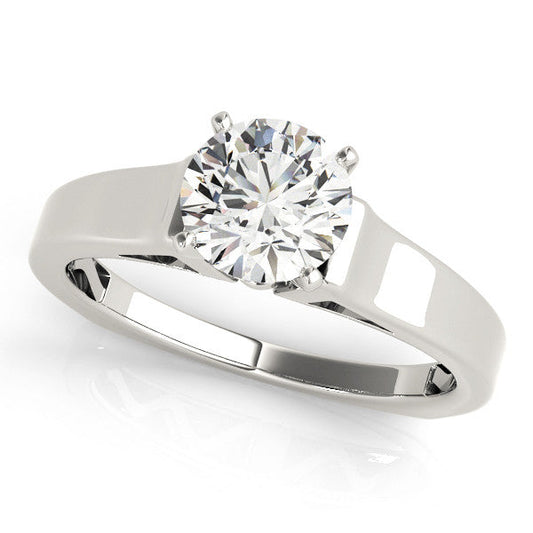 14K White Gold Round Brilliant Diamond Solitaire Engagement Ring With Pave Accents (1ct)