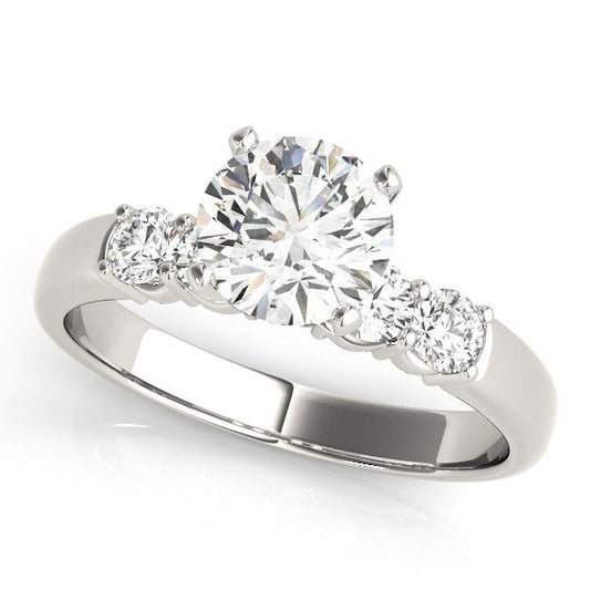 14K White Gold Round Brilliant Diamond Engagement Ring With Pave Accents (1.38ctw)