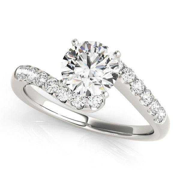 14K White Gold Round Brilliant Diamond Bypass Engagement Ring With Pave Accents (1.25ctw)