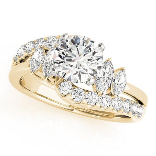 14K Yellow Gold Round Brilliant Diamond Bypass Engagement Ring With Marquise and Round Pave Accents (1.75ctw)