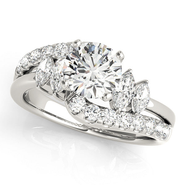 14K White Gold Round Brilliant Diamond Bypass Engagement Ring With Marquise and Round Pave Accents (1.75ctw)