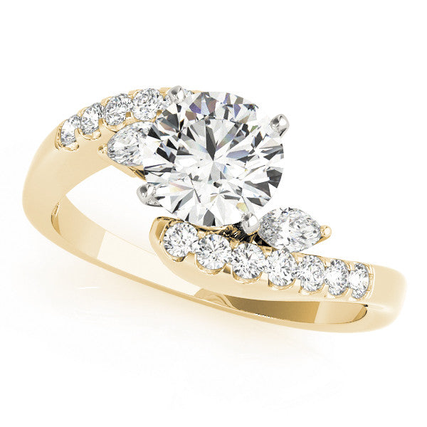 14K Yellow Gold Round Brilliant Diamond Bypass Engagement Ring With Marquise and Pave Accents (1.50ctw)