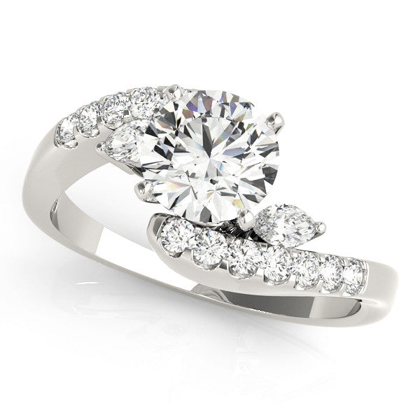 14K White Gold Round Brilliant Diamond Bypass Engagement Ring With Marquise and Pave Accents (1.50ctw)