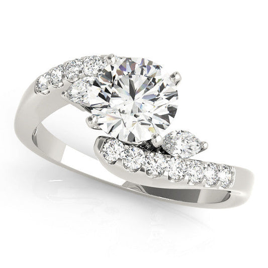 14K White Gold Round Brilliant Diamond Bypass Engagement Ring With Marquise and Pave Accents (1.50ctw)