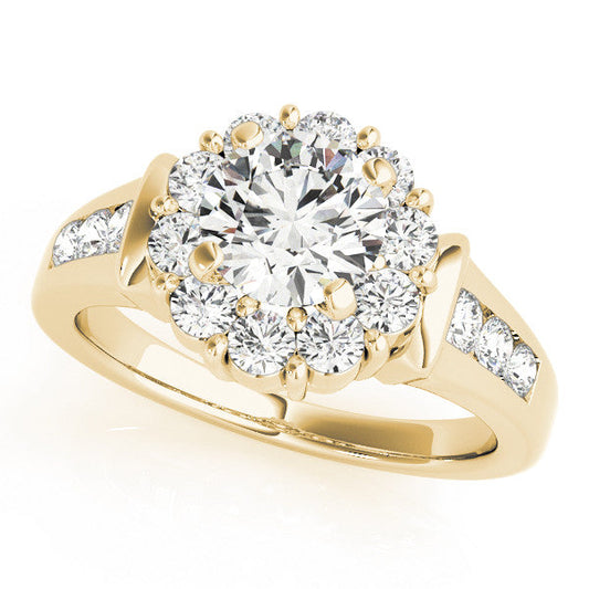 14K Yellow Gold Round Brilliant Diamond Halo Engagement Ring With Channel Set Accents (1.75ctw)