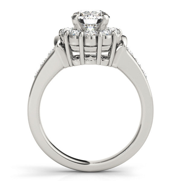 14K White Gold Round Brilliant Diamond Halo Engagement Ring With Channel Set Accents (1.75ctw)