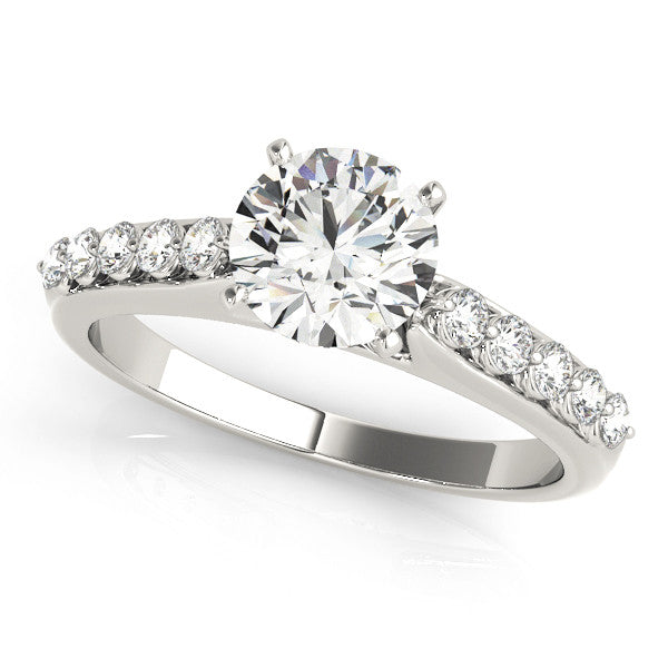 14K White Gold Round Brilliant Diamond Engagement Ring With Bezel Pave Accents (1.20ctw)