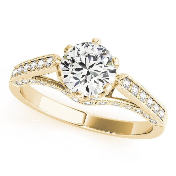 14K Yellow Gold Round Brilliant Diamond Hidden Halo Engagement Ring With Beaded Channel Set Accents (1.25ctw)