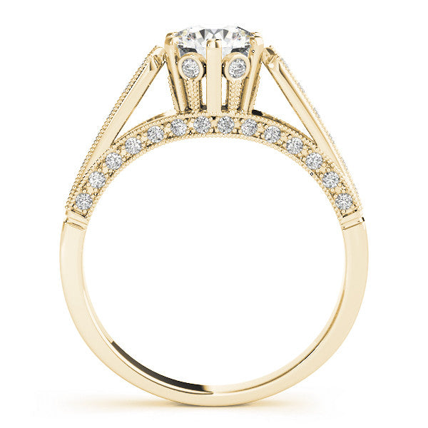 14K Yellow Gold Round Brilliant Diamond Hidden Halo Engagement Ring With Beaded Channel Set Accents (1.25ctw)