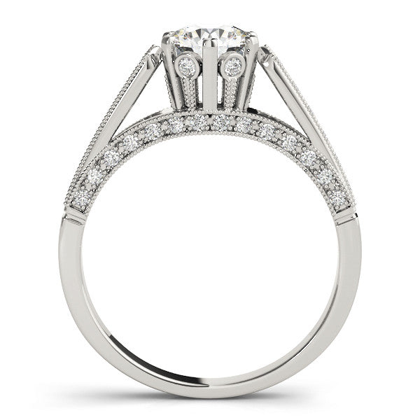 14K White Gold Round Brilliant Diamond Hidden Halo Engagement Ring With Beaded Channel Set Accents (1.25ctw)